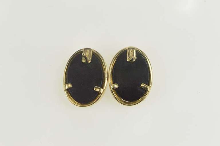 14K Yellow Gold Oval Retro Opal Mosaic Classic Stud Earrings