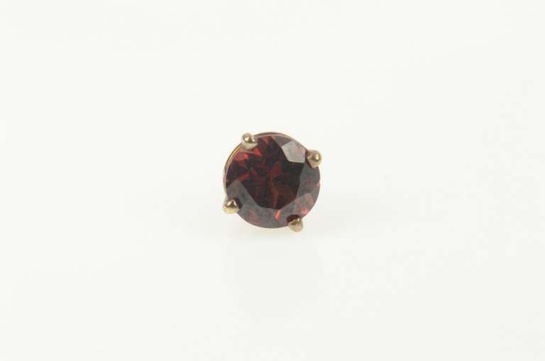 14K Yellow Gold Round Garnet Solitaire Simple Single Stud Earring