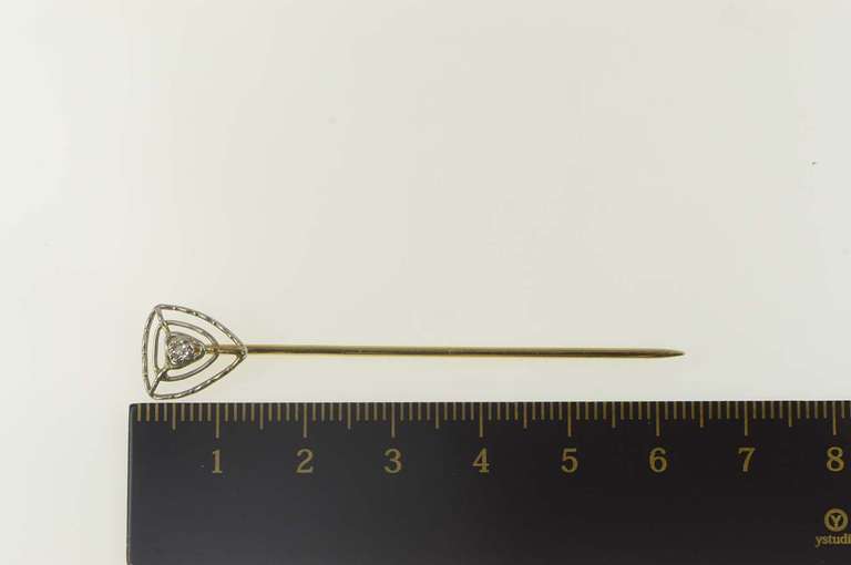 14K Yellow Gold Diamond Inset Art Deco Ornate Statement Stick Pin