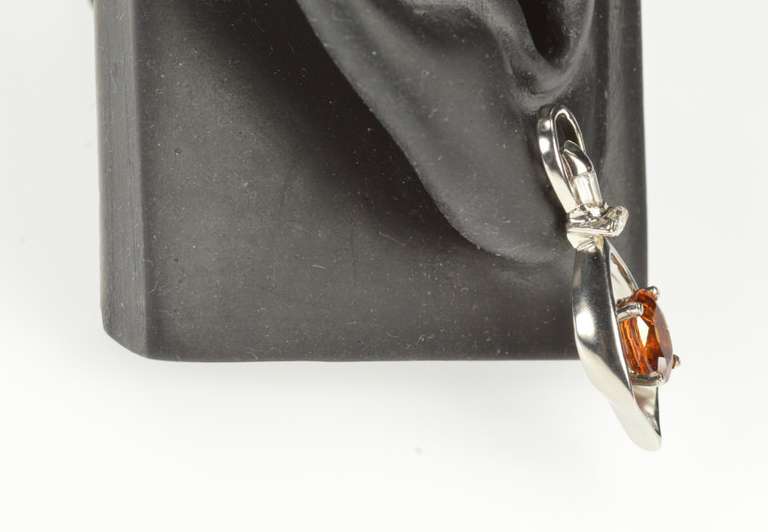 14K White Gold 1.79 Ctw Mexican Fire Opal Diamond Dangle Earrings