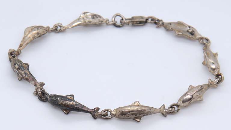 Vintage Sterling Silver Dolphin Link Bracelet