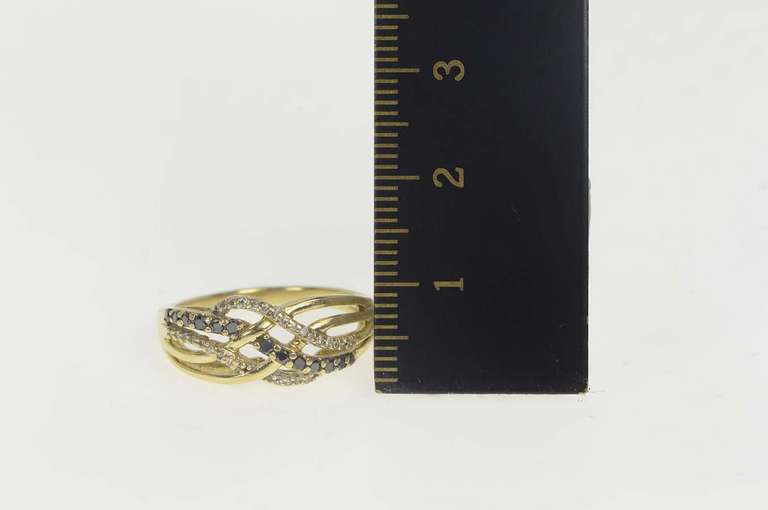 10K Yellow Gold White & Black Diamond Wavy Statement Band Ring
