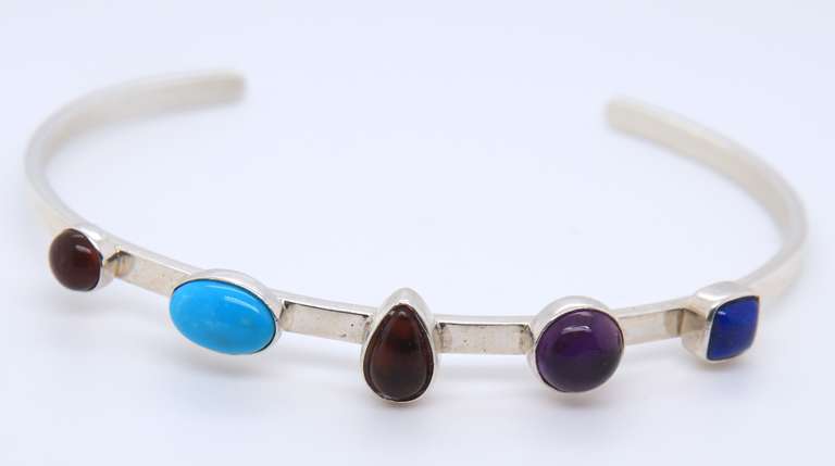 Lot of 2 Vintage Sterling Silver Gemstone Cuff Bangles