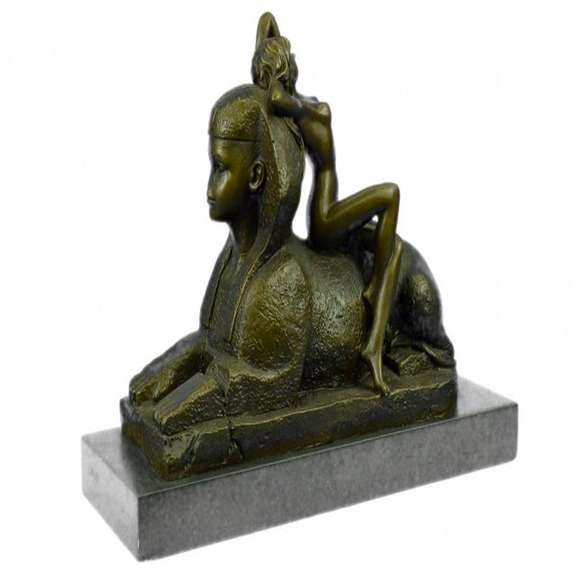 French Nude Nymph Resting on Sphinx Bronze Sculpture