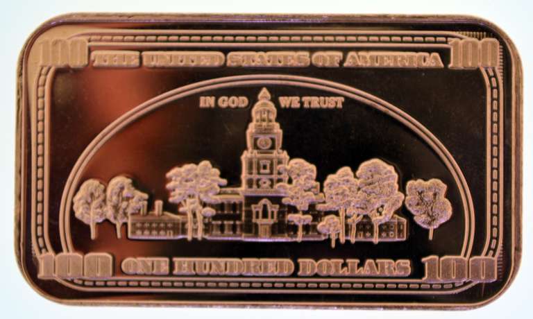 $100 Ben Franklin Note 1 oz .999 Fine Copper Bar