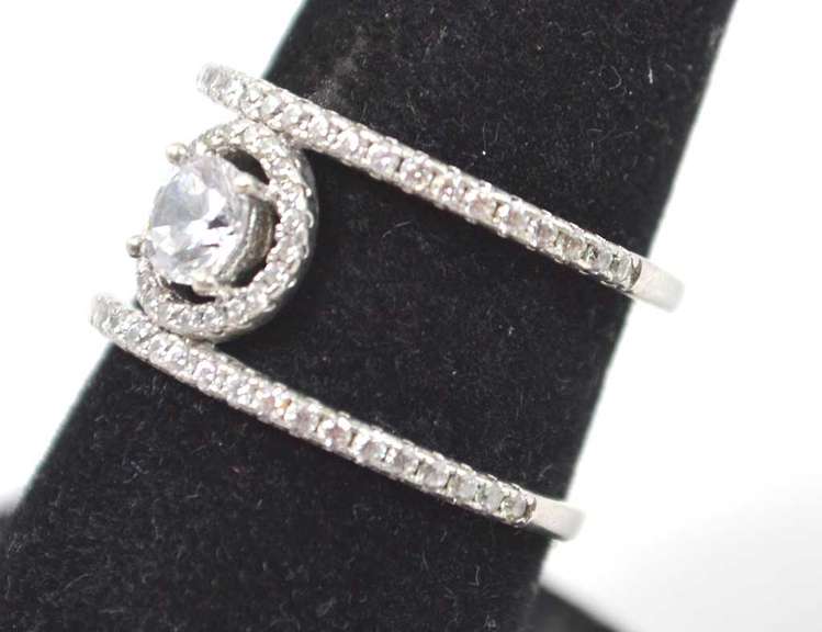 Gemstone Encrusted Sterling Silver Double Band Ring