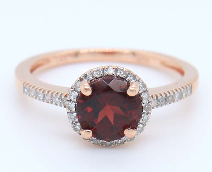 Handsome Rose Gold Garnet and Diamond Halo Ring