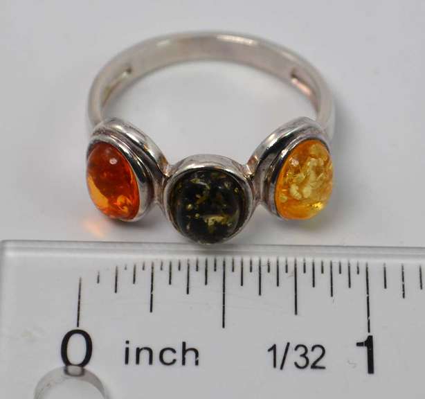 Triple Gemstone Sterling Silver Ring