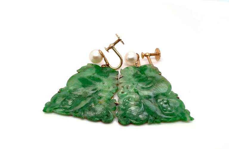 Jade & Pearl Vintage Dangle Earrings