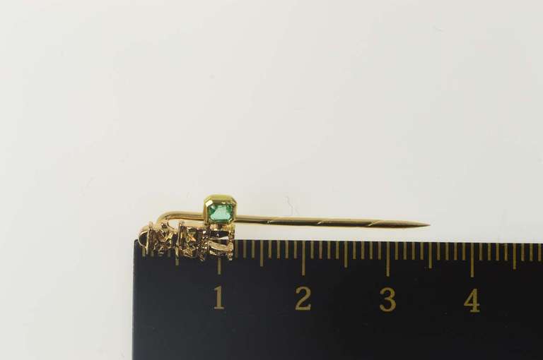 18K Yellow Gold Emerald Inca Peruvian Natural Emerald Stick Pin