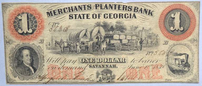 $1 Merchants & Planters Bank Savannah State of Georgia 6/1/1858 Note