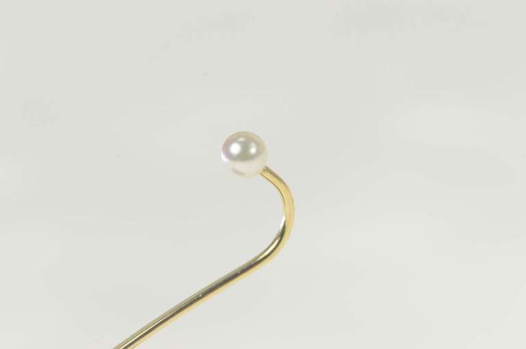 14K Yellow Gold Pearl Round Bar Boutonniere Formal Wedding Stick Pin