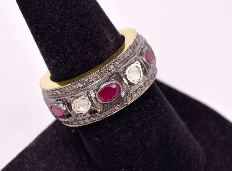 Dazzling  0.85CTW Diamond & Ruby Ring in Gold Plated Sterling Silver
