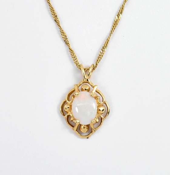 Sweet 14k Opal Pendant on Necklace