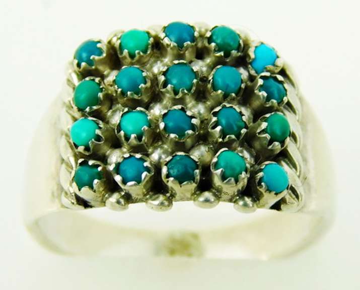 Vintage Wide Navajo Sterling Turquoise Ring, Size 5