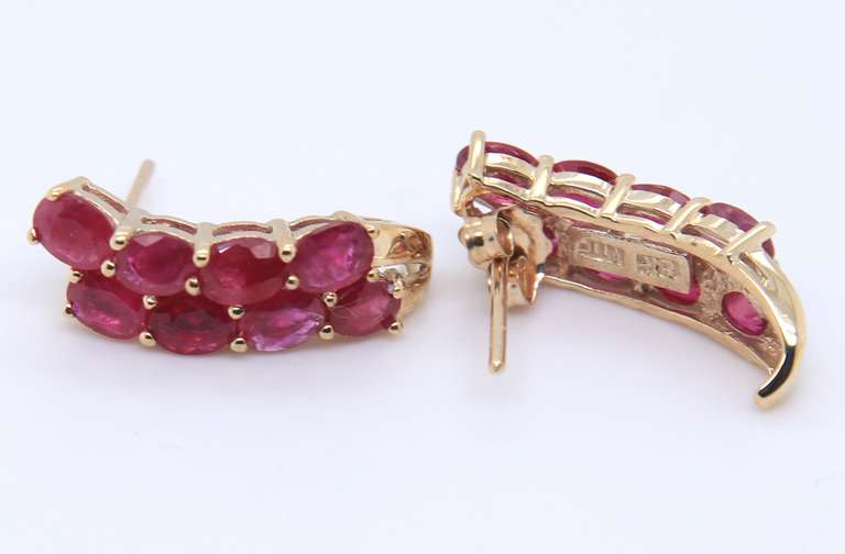 Fabulous Yellow Gold Double Row Ruby Earrings