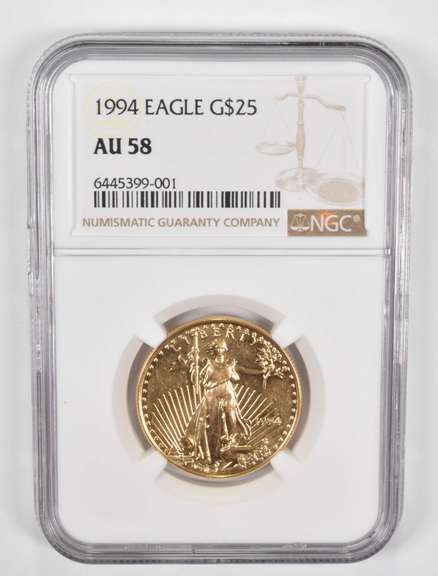 AU58 1994 $25 American Gold Eagle - 1/2 Oz. .999 Fine Gold Graded NGC