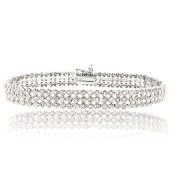 Sterling Silver 2ct Diamond Three Row Bracelet