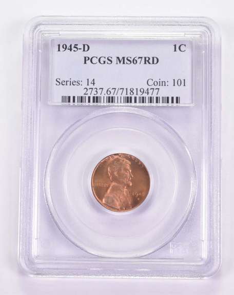 MS67 RD 1945-D Lincoln Wheat Cent - Graded PCGS