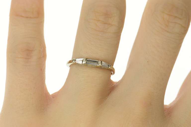 14K White Gold 0.43 Ctw Baguette Diamond Wedding Band Ring