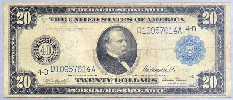 Series 1914 $20 Cleveland Fed Reserve Note Fine 15 Rickey Collection