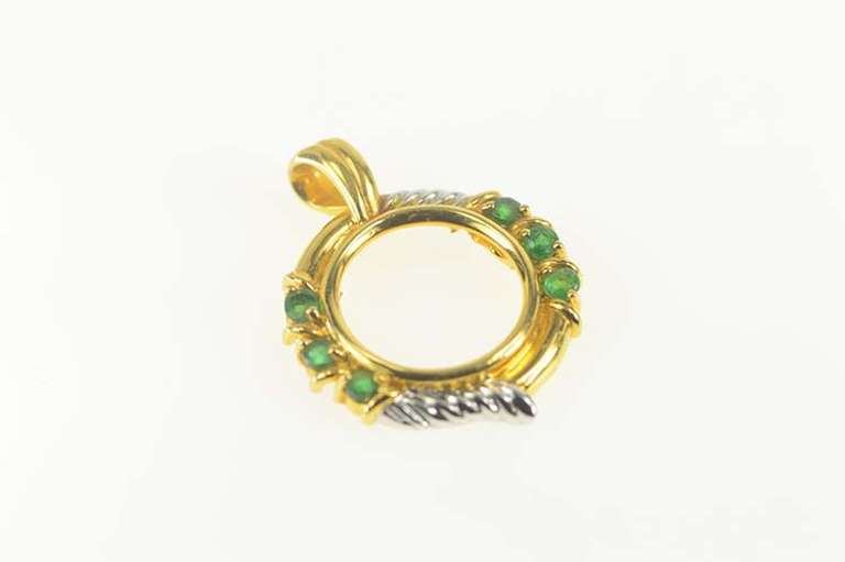 18K Yellow Gold Emerald 1/10th Oz Chinese Panda Coin Holder Pendant