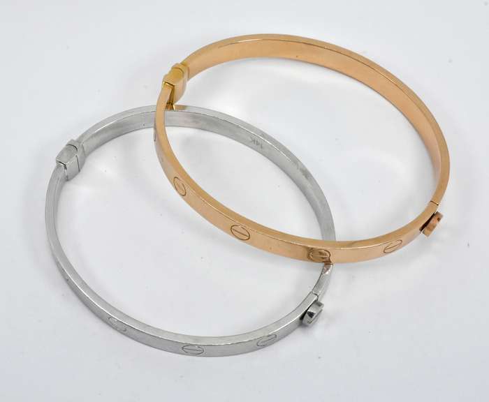Set of White and Rose 14k Slave Bracelets