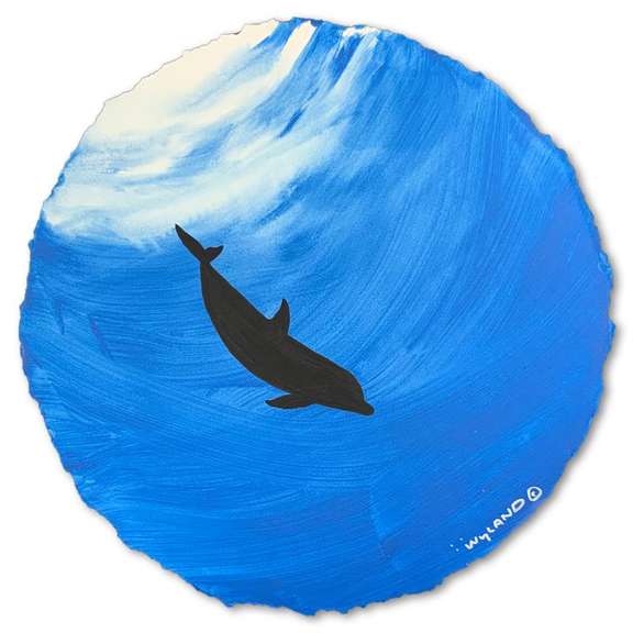 Wyland, "Dolphin in the Deep Sea" Framed, Hand Signed Original Painting with Letter of Authenticity.