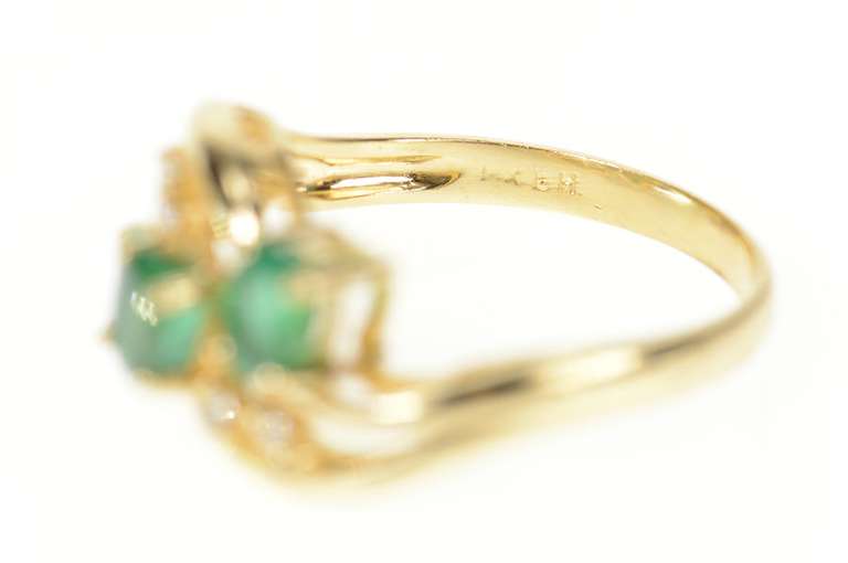 14K Yellow Gold 1.01 Ctw Oval Emerald Diamond Bypass Ring