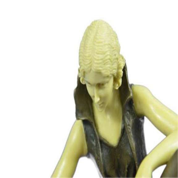 Nude Sexy Girl Sitting on Marble Base Bronze Statue