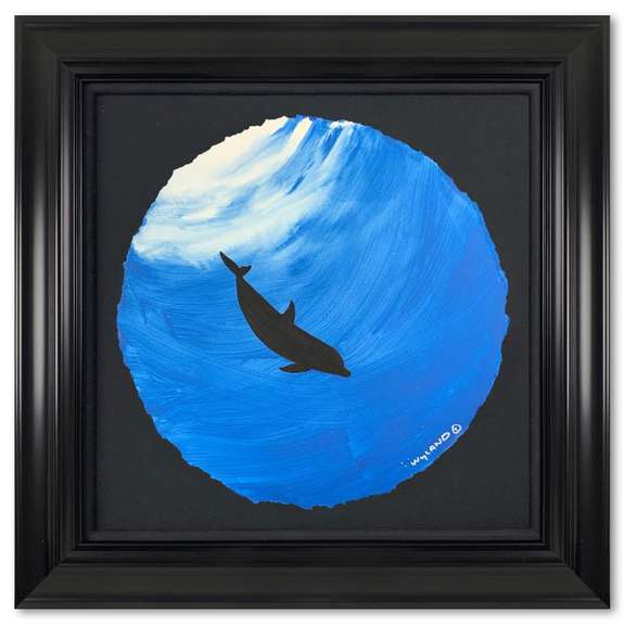 Wyland, "Dolphin in the Deep Sea" Framed, Hand Signed Original Painting with Letter of Authenticity.
