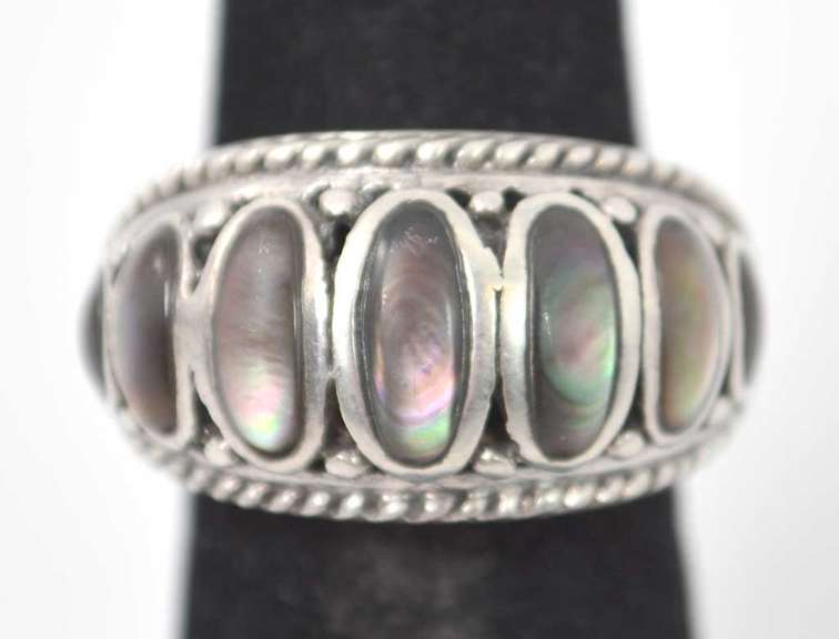 Ornate 7 Gemstones In Sterling Silver Ring