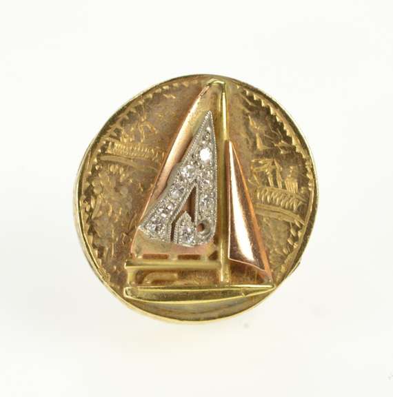 14K Yellow Gold Diamond Sail Boat Victorian Bracelet Charm/Pendant