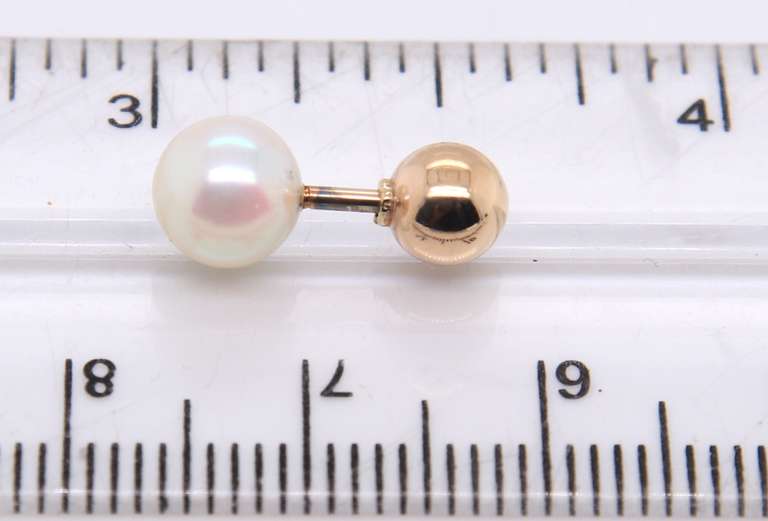 Elegant Yellow Gold 6.5mm Pearl Gold Ball Stud Earrings