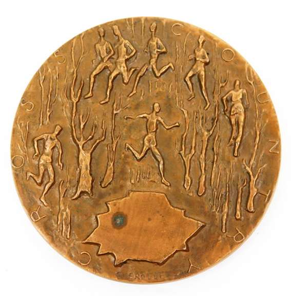 Vintage Large Bronze Cross Country Medallion