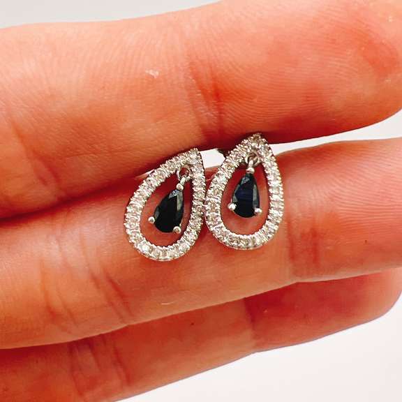 14kt Gold, Blue Sapphire, & Diamond Earrings