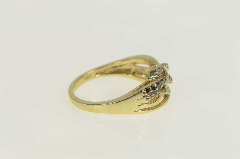 10K Yellow Gold White & Black Diamond Wavy Statement Band Ring