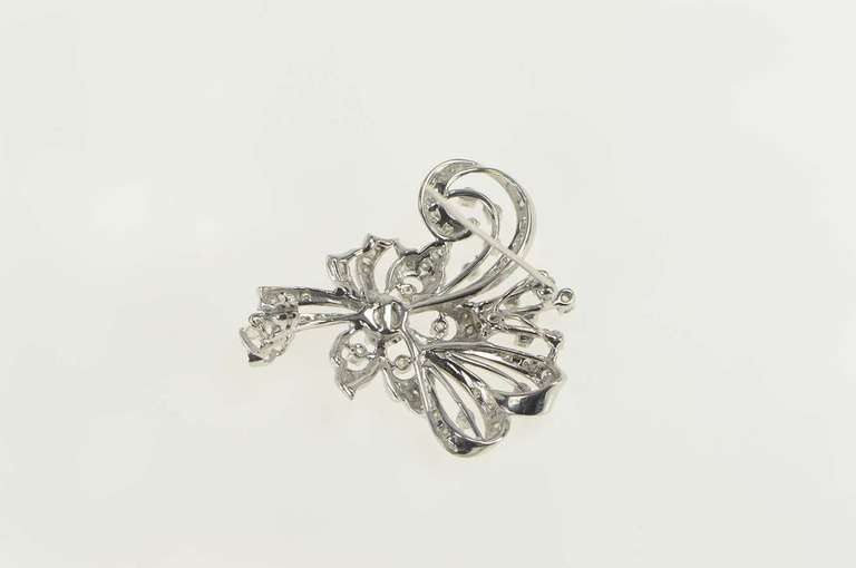 Platinum 1.63 Ctw Victorian Elaborate Flower Swirl Pendant/Pin