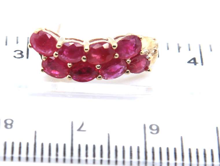 Fabulous Yellow Gold Double Row Ruby Earrings