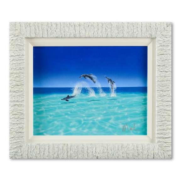 Dan Mackin, "Leaping Line Dancers" Framed Original Oil Painting on Canvas Hand Signed with Letter of Authenticity.