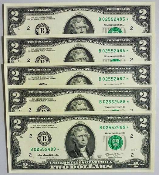 (5) Superb Crisp 2013 $2 Star Replacement Notes New York-Consecutive!