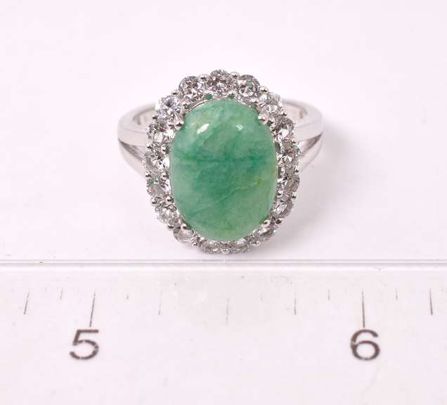 Captivating 5.08CTS Emerald and White Topaz Ring in Sterling Silver
