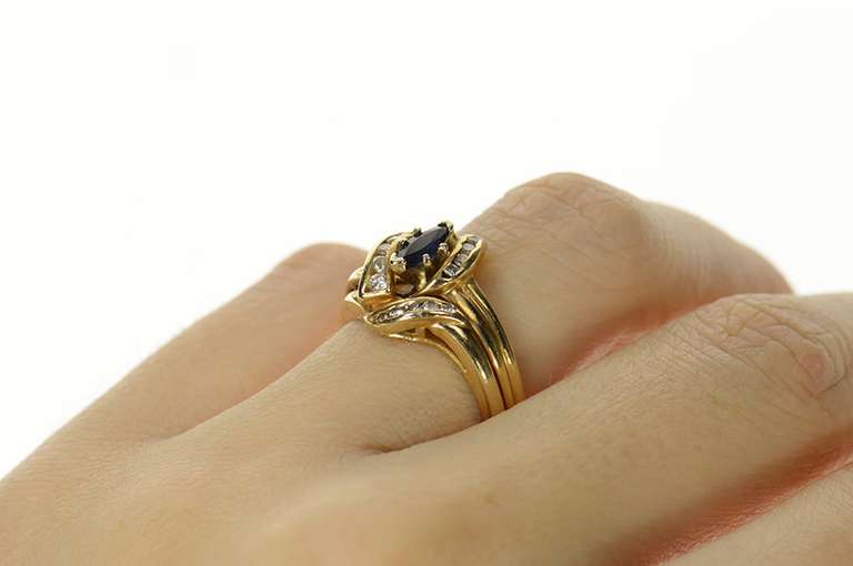 14K Yellow Gold Marquise Sapphire Diamond Bridal Set Ring