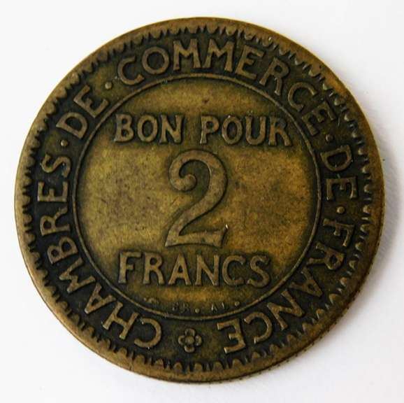 1922 French 2 Franc Commerce Industrie Token
