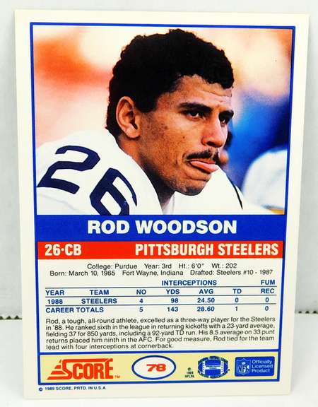 Rod Woodson 1989 Score Football Card