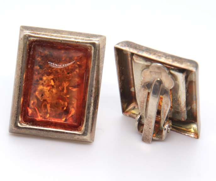 Vintage Sterling Silver Amber Earrings