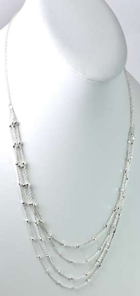 Multi-Strand Sterling Silver Necklace With Silver Balls