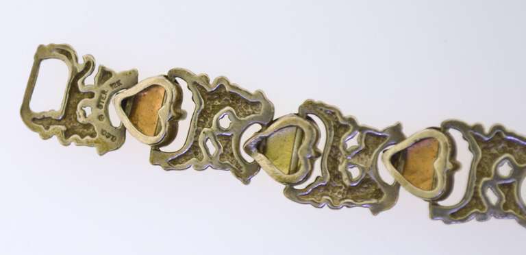 Sterling Silver , 12KT Yellow And Rose Gold Leaf Stem Bracelet
