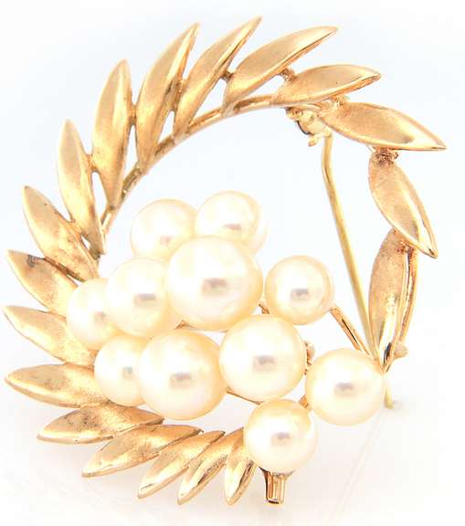 Vintage Yellow Gold Pearl Cluster Brooch