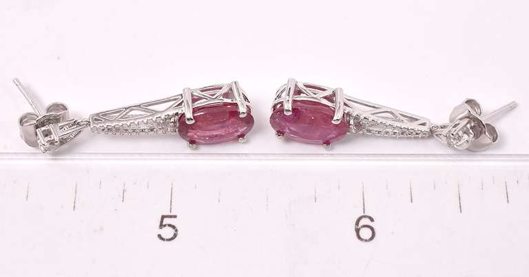 Enamoring 6.34CTW Ruby & 0.17CTW Diamond Dangling Earrings in Sterling Silver